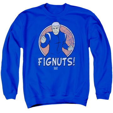 Royal men's crewneck sweatshirt with Sealab 2021 Fignuts graphic