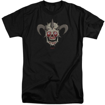 Black men's tall fit t-shirt with Metalocalypse Facebones graphic