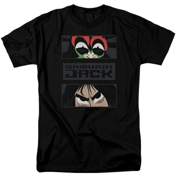 Black men's regular fit t-shirt with Samurai Jack Stare Down graphic