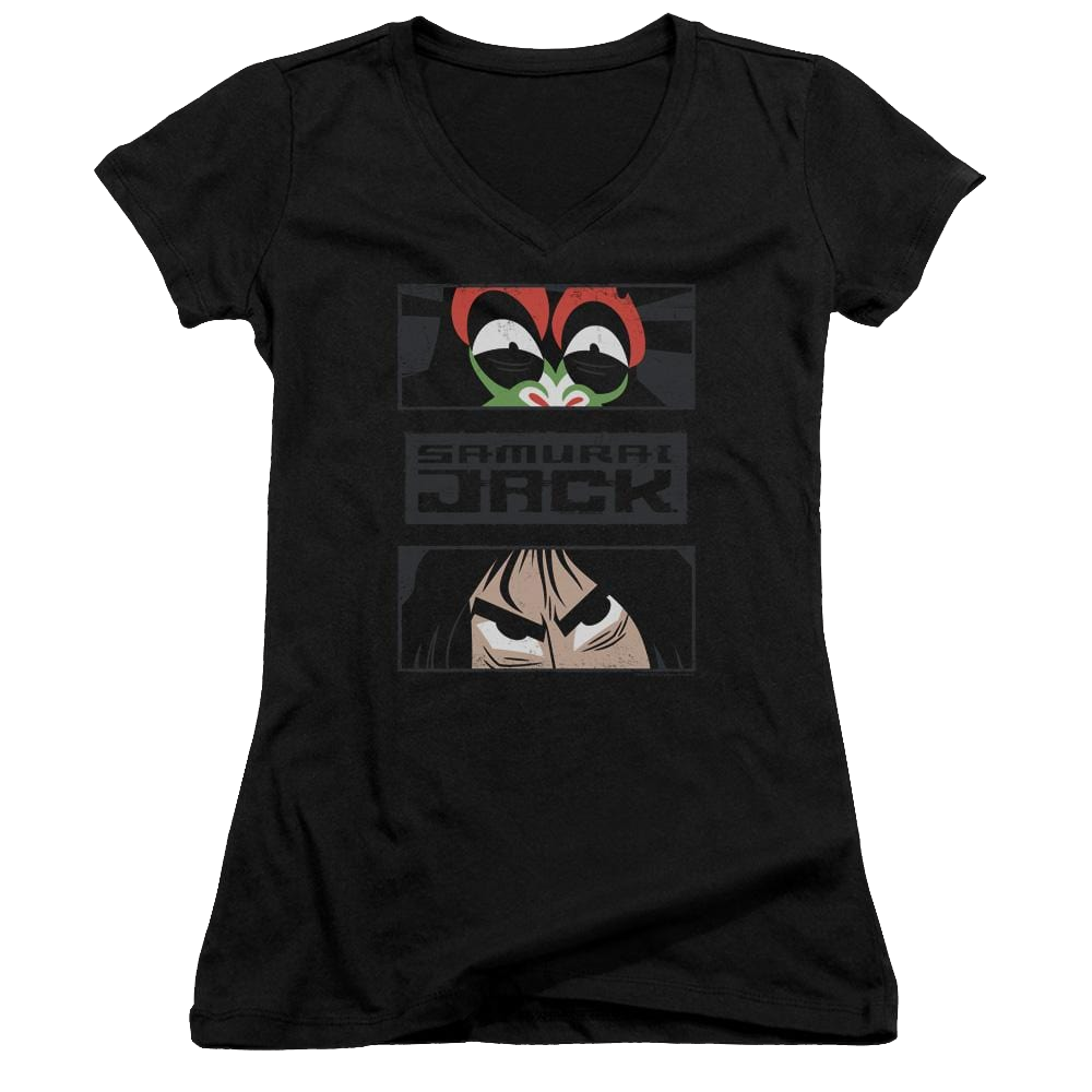 Samurai Jack Stare Down - Juniors V-Neck T-Shirt Juniors V-Neck T-Shirt Samurai Jack   