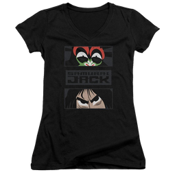 Samurai Jack Stare Down - Juniors V-Neck T-Shirt Juniors V-Neck T-Shirt Samurai Jack   