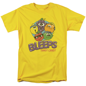Yellow men's regular fit t-shirt with Dubble Bubble Bleeps graphic