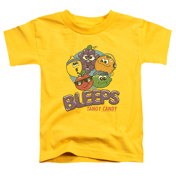 Yellow kid's t-shirt for ages 4 to 7 with Dubble Bubble Bleeps graphic