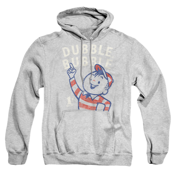Athletic heather pullover hoodie with Dubble Bubble Pointing graphic