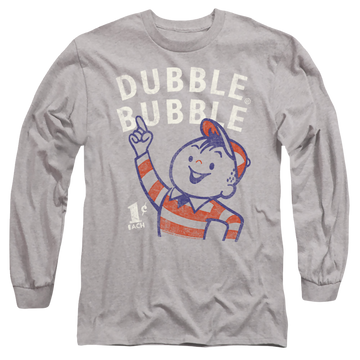 Athletic heather men's long sleeve t-shirt with Dubble Bubble Pointing graphic
