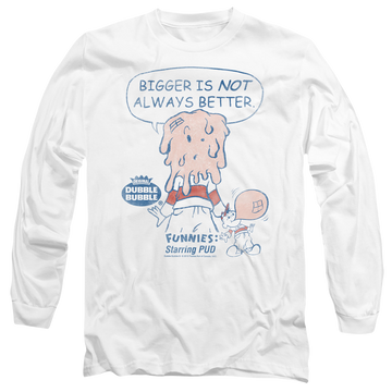 White men's long sleeve t-shirt with Dubble Bubble Bigger graphic
