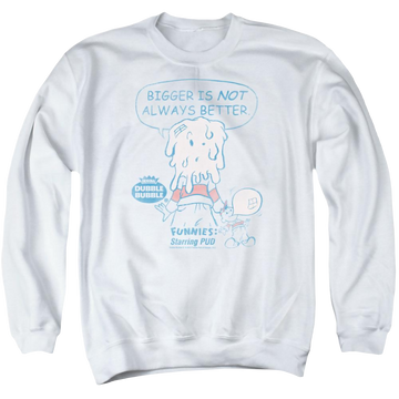 White men's crewneck sweatshirt with Dubble Bubble Bigger graphic