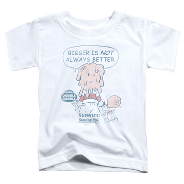 White kid's t-shirt for ages 4 to 7 with Dubble Bubble Bigger graphic