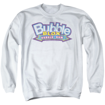 White men's crewneck sweatshirt with Dubble Bubble Bubble Blox graphic