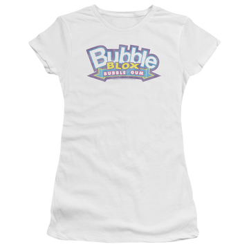 White juniors t-shirt with Dubble Bubble Bubble Blox graphic
