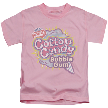 Pink kid's t-shirt for ages 4 to 7 with Dubble Bubble Cotton Candy graphic