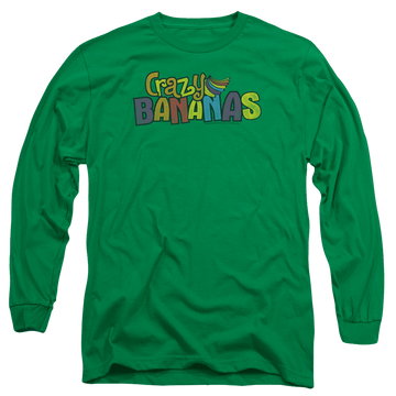 Kelly green men's long sleeve t-shirt with Dubble Bubble Crazy Bananas graphic