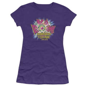 Purple juniors t-shirt with Dubble Bubble Ka Boom graphic