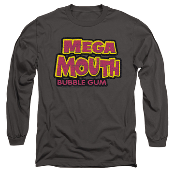 Charcoal men's long sleeve t-shirt with Dubble Bubble Mega Mouth graphic