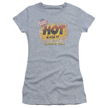 Athletic heather juniors t-shirt with Dubble Bubble Hot Chew graphic