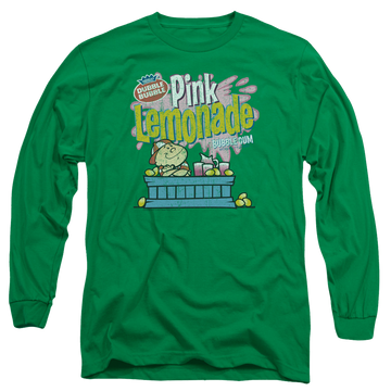 Kelly green men's long sleeve t-shirt with Dubble Bubble Pink Lemonade graphic
