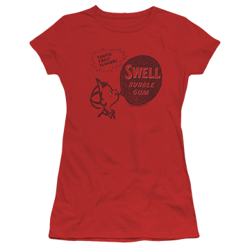 Red juniors t-shirt with Dubble Bubble Swell Gum graphic