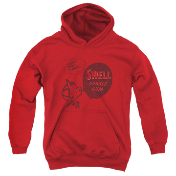 Red youth hoodie for ages 8 to 12 with Dubble Bubble Swell Gum graphic