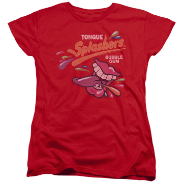 Red women's t-shirt with Dubble Bubble Distress Logo graphic