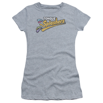 Athletic heather juniors t-shirt with Dubble Bubble Tongue Splashers Logo graphic