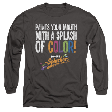 Charcoal men's long sleeve t-shirt with Dubble Bubble Paints Your Mouth graphic