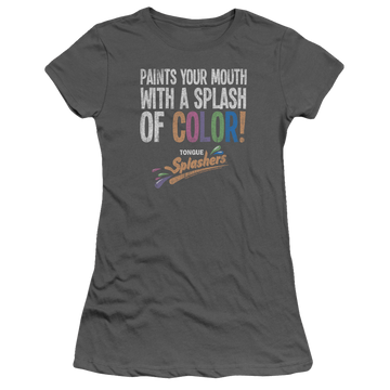 Charcoal juniors t-shirt with Dubble Bubble Paints Your Mouth graphic