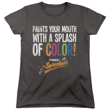 Charcoal women's t-shirt with Dubble Bubble Paints Your Mouth graphic