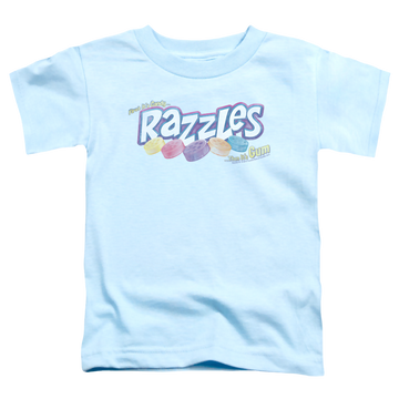 Light blue kid's t-shirt for ages 4 to 7 with Dubble Bubble Distressed Logo graphic
