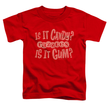 Red toddler t-shirt with Dubble Bubble What Is This graphic