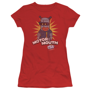 Red juniors t-shirt with Dubble Bubble Motor Mouth graphic