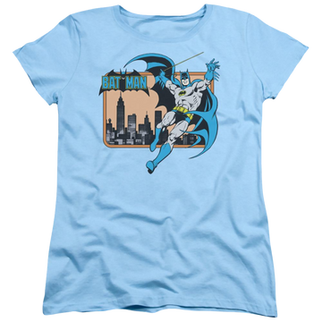 Light blue women's t-shirt with DC Comics Batman In The City graphic