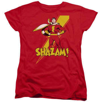 Red women's t-shirt with DC Comics Shazam! graphic