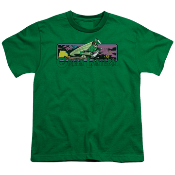 Kelly green youth t-shirt for ages 8 to 12 with Green Lantern Cosmos graphic