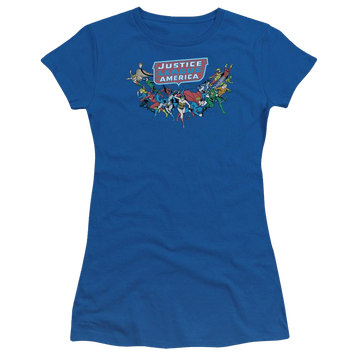 Royal juniors t-shirt with Justice League DC Comics Here They Come graphic