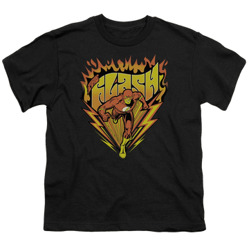 Black youth t-shirt for ages 8 to 12 with The Flash Blazing Speed graphic