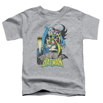 Athletic heather toddler t-shirt with Batman Robin Heroic Trio graphic