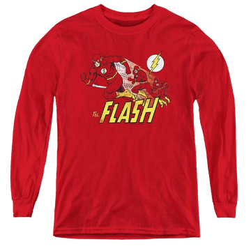 Red youth long sleeve t-shirt with The Flash Crimson Comet graphic