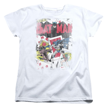 White women's t-shirt with Dc Batman Number 11 Distressed graphic