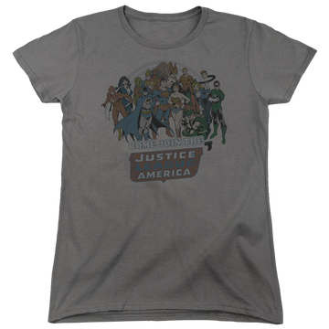 Charcoal women's t-shirt with DC Comics Join The Justice League graphic