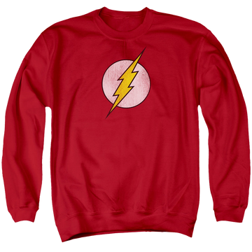 Red men's crewneck sweatshirt with Flash Logo Distressed graphic