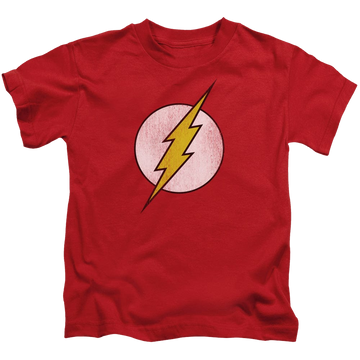 Red kid's t-shirt for ages 4 to 7 with Flash Logo Distressed graphic
