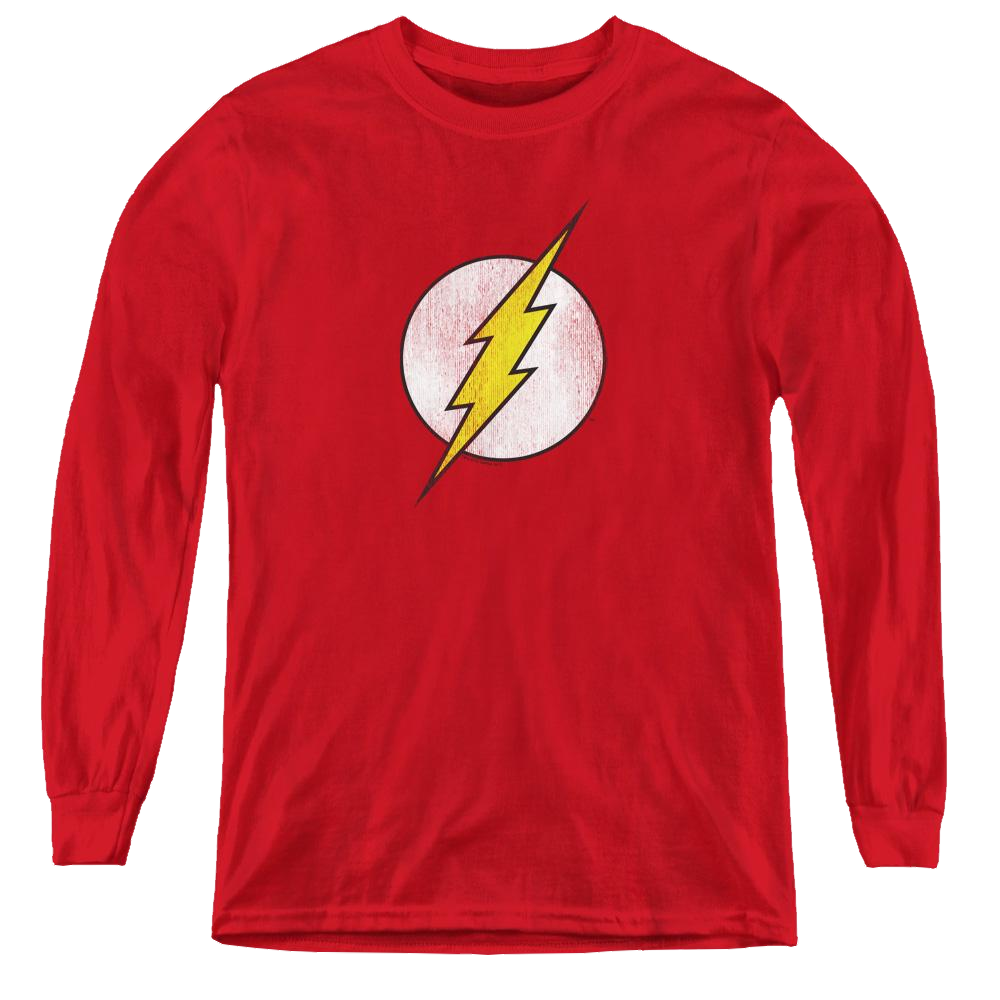 Flash, The Flash Logo Distressed - Youth Long Sleeve T-Shirt Youth Long Sleeve T-Shirt The Flash   