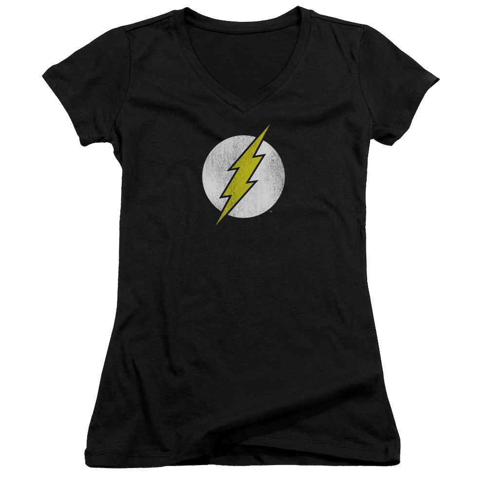 Flash, The Flash Logo Distressed - Juniors V-Neck T-Shirt Juniors V-Neck T-Shirt The Flash   
