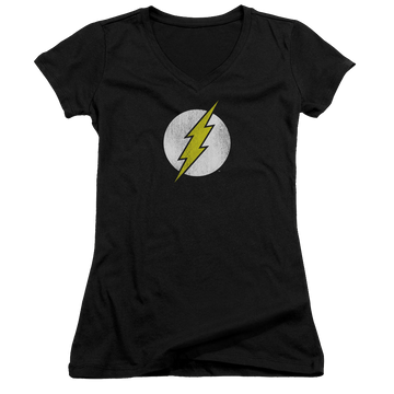 Flash, The Flash Logo Distressed - Juniors V-Neck T-Shirt Juniors V-Neck T-Shirt The Flash   