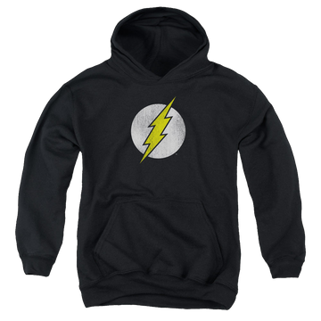 Black youth hoodie for ages 8 to 12 with Flash Logo Distressed graphic