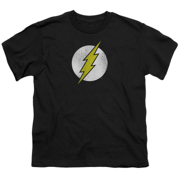 Black youth t-shirt for ages 8 to 12 with Flash Logo Distressed graphic