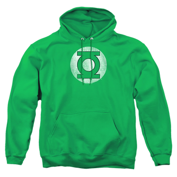 Kelly green pullover hoodie with Green Lantern Logo Distressed graphic