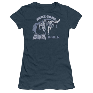 Indigo juniors t-shirt with DC Comics Here Come Batman And Robin graphic