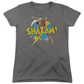 Charcoal women's t-shirt with Shazam DC Comics Power Bolt graphic