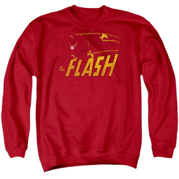 Red men's crewneck sweatshirt with Flash Speed Distressed graphic